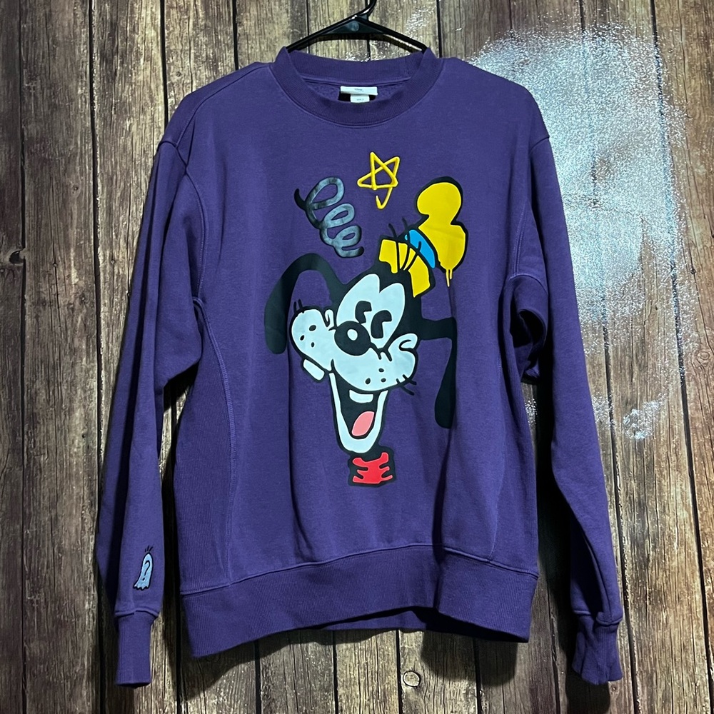 Disney 100 x H&M x Trevor Andrew Purple Goofy Loose Fit Pullover Sweatshirt S